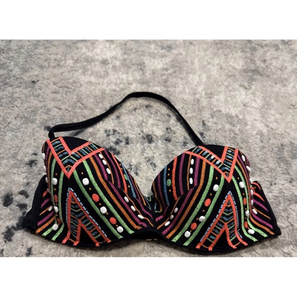 Victoria's Secret Beaded Embroidered Black Multi Bikini top 34D